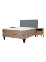 Cama Europea Bamboo 2 Plazas con Base Normal + Respaldo y Veladores Málaga