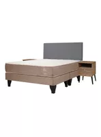 Cama Europea Bamboo 2 Plazas con Base Dividida + Respaldo y Veladores Málaga