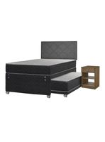 Cama Nido Apolo Black 1.5 Plazas x190 cm + Respaldo Everest + Velador Granada Nude