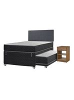 Cama Nido Apolo Black 1.5 Plazas x190 cm + Respaldo Everest + Velador Granada Nude
