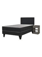 Cama Europea Apolo Black 1.5 Plazas x190 cm + Respaldo Nuit + Velador Granada Grey