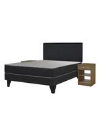 Cama Europea Apolo Black 2 Plazas x190 cm + Respaldo Nuit + Velador Granada Nude