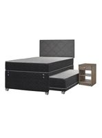 Cama Nido Apolo Black 1.5 Plazas + Respaldo Nuit + Velador Granada Honey