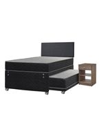Cama Nido Apolo Black 1.5 Plazas + Respaldo Nuit + Velador Granada Honey