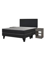 Cama Europea Apolo Black 2 Plazas x190 cm Base Dividida + Respaldo Nuit + Velador Granada Grey