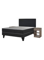 Cama Europea Apolo Black 2 Plazas x190 cm + Respaldo Nuit + Velador Granada Honey