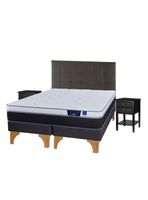 Cama Europea Nexus 2 Plazas Box Base Dividida + Respaldo Design Grafito + Velador Rover