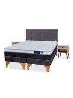 Cama Europea Nexus 2 Plazas Base Dividida + Respaldo Royal Grafito + Velador Rock