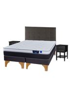 Cama Europea Nexus King + Respaldo Design Grafito + Velador Rover