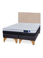 Cama Europea Nexus King  + Respaldo Tubular Beige