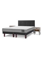 Cama Europea Star 2 Plazas Box Base Dividida + Respaldo Royal Negro + Veladores Rock