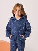 Polerón Full Estampado Corazones con Cierre y Capucha