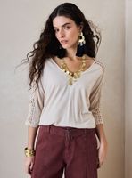 Polera Aplicación de Encaje de Algodón