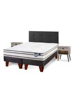 Cama Europea Innova 2 Plazas Box Base Dividida + Respaldo Royal Negro + Veladores Rock