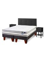 Cama Europea Innova 2 Plazas Box Base Dividida + Respaldo Royal Negro + Veladores Rover