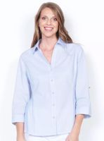 Blusa Manga 3/4 Listada Abotonada Cuello V Básica