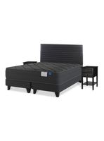 Cama Europea 2 Plazas Black Base Dividida Gris Respaldo + Veladores