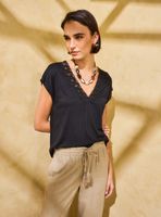 Polera sin Manga Macramé en Escote