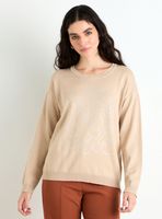 Sweater Cuello Redondo Hombro Caído con Aplicación de Tachas