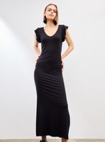 Vestido Largo Escote V y con Mangas Vuelos