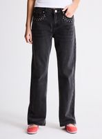 Jeans Straight con Aplicación de Tachas Bolsillo Delantero