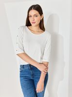 Polera Básica Manga Tres Cuartos y Botones