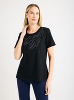 Polera Manga Codo con Estampado Strass