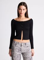 Polera Manga Larga Cuello Bardot y Lazos