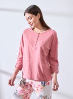 Pijama Polera Lisa con Botones Pantalón Estampado