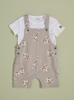 Conjunto Jardinera Estampada y Body con Detalle en Manga