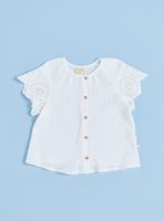 Blusa con Botones Delanteros y Mangas con Broderie