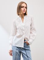 Blusa Bordada Manga Abullonada y con Cierre Botones