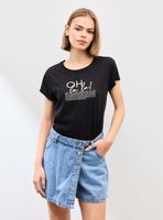 Polera con Efecto Devoré y Estampado Frontal