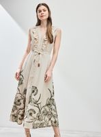 Vestido Abotonado con Vuelo en Escote Estampado y Cinturón