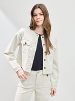 Chaqueta Corta con Bolsillos y Cuello Redondo