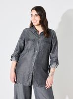 Blusa Tencel Lavada con Detalle de Tachas