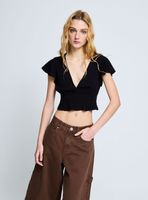 Blusa con Mangas y Nudo en Espalda Escote en V