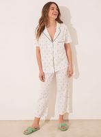 Pijama Camisero Manga Corta de Algodón Estampado