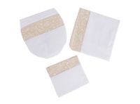 Set baño 3 piezas lino estampado blanco y beige Cotidiana