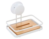 Porta jabón succión blanco/bamboo Cotidiana