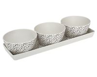 Set bandeja + 3 bowls Puntos blanco/negro
