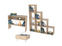 Combo Living Beijing Rovere Biblioteca Escalera + Arrimo + Mesa de Centro