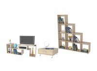 Combo Living Beijing Rovere Rack Extensible TV 40'' + Biblioteca Escalera + Mesa de Centro