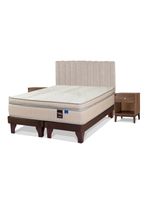 Cama Europea Máximo Cobre 2 Plazas Base Dividida + Respaldo + Veladores Atenas