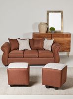 Juego Living Moscú Tela Sofá 3C + Pouffs