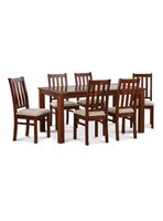 Juego Comedor Ñuble Vidrio Caramelo + 6 Sillas Beige