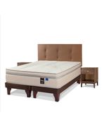 Cama Europea Máximo Cobre 2 Plazas Base Dividida + Respaldo Royal Café + Velador Atenas