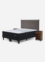 Cama Europea Tempo 2 Plazas Base Dividida + Respaldo + Veladores Maurice Chocolate