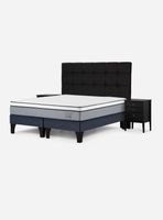 Cama Europea Indie King Base Dividida + Respaldo + Veladores Issey