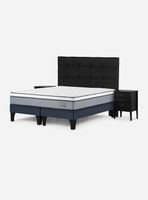Cama Europea Indie 2 Plazas Base Dividida + Respaldo + Veladores Issey